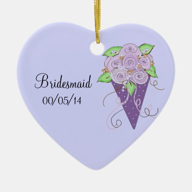Ornamento De Cerâmica Buquê Roxo Floral Bridesmaid (Frente)