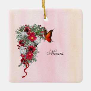 Ornamento De Cerâmica Buquês De Blush, Borgonha E Rosas Brancas Totalmen