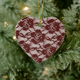Ornamento De Cerâmica Burgundy Red White Lace Floral
