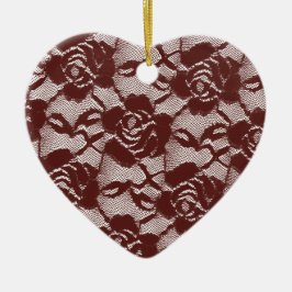 Ornamento De Cerâmica Burgundy Red White Lace Floral