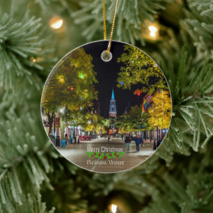 Ornamento De Cerâmica Burlington, Cartões de natal Vermont.