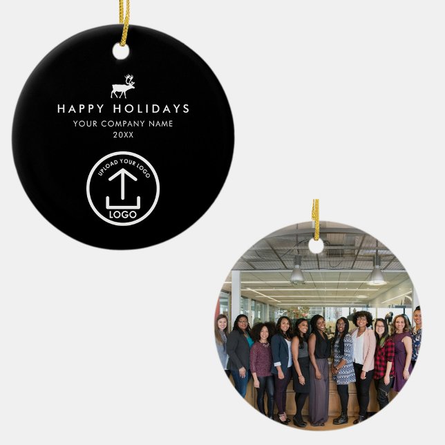 Ornamento De Cerâmica Business Photo Logo Christmas Reindeer Custom Gift (Business Photo Logo Christmas Reindeer Custom Gift Ceramic Ornament)