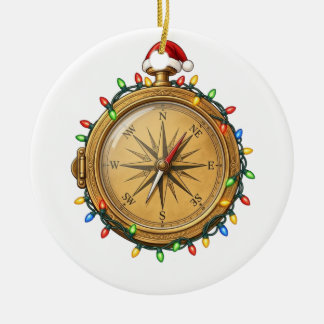 Ornamento De Cerâmica Bússola de Navio Chapéu de Papai Noel Luzes de Nat