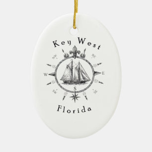 Ornamento De Cerâmica Bússola Náutica de Navegação à Vela de Key West Ve