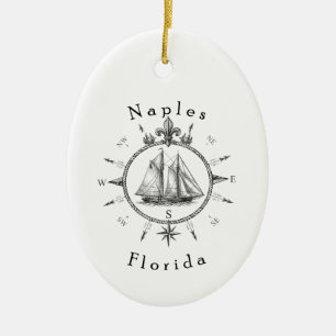Ornamento De Cerâmica Bússola Náutica de Vela de Naples Flórida Barco à