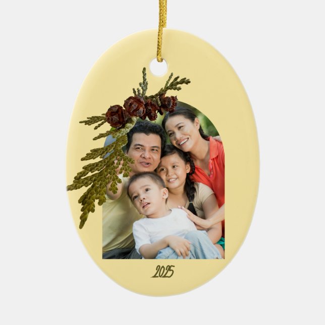 Ornamento De Cerâmica Butter Yellow Fern Photo  (Frente)