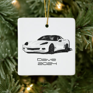 Ornamento De Cerâmica C6 Corvette Sports Car White Sketch