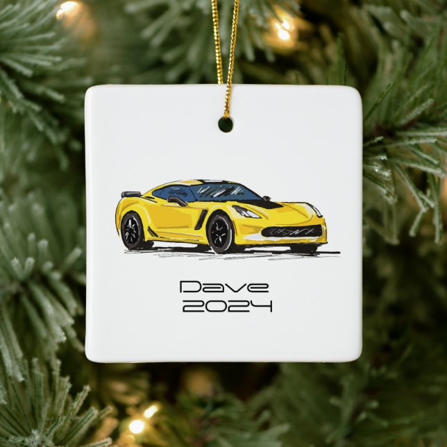 Ornamento De Cerâmica C7 Corvette Sports Car - Desenho Amarelo (Árvore)
