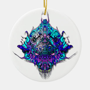 Ornamento De Cerâmica Cabeça de alienígena - azul e roxo