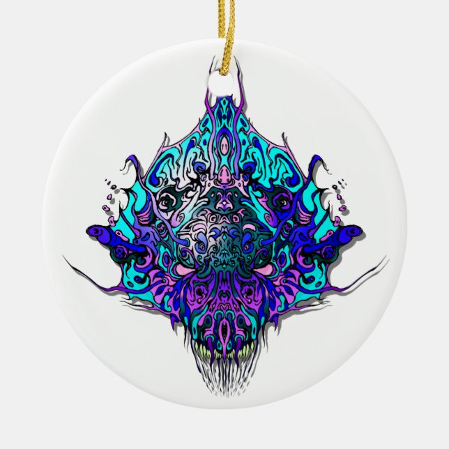 Ornamento De Cerâmica Cabeça de alienígena - azul e roxo (Frente)