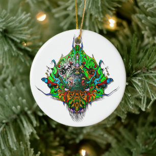 Ornamento De Cerâmica Cabeça de alienígena - verde