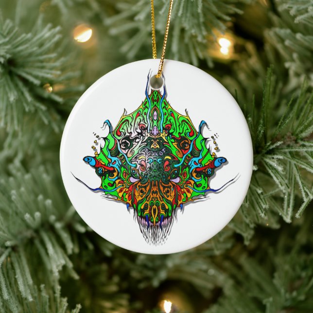 Ornamento De Cerâmica Cabeça de alienígena - verde (Árvore)