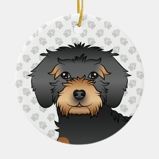 Ornamento De Cerâmica Cabeça de Cachorro de Desenho Animado Black And Ta (Frente)