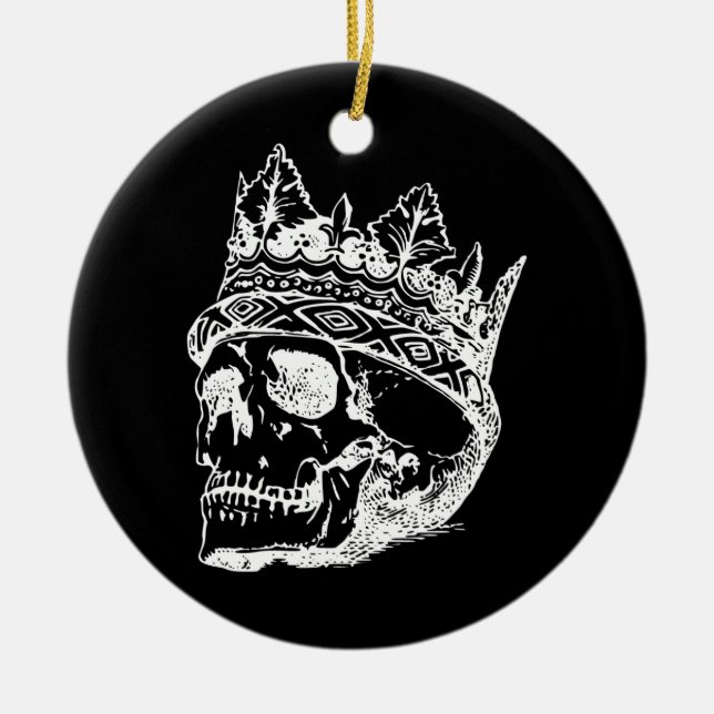 Ornamento De Cerâmica Cabeça de esqueleto com uma Coroa numa (Frente)