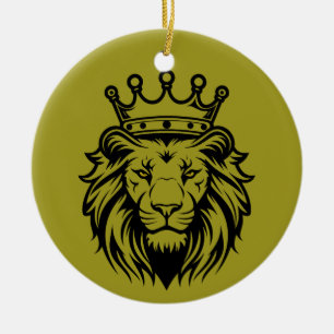 Ornamento De Cerâmica Cabeça de Leão com Silhueta de Coroa - Preto 1