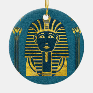 Ornamento De Cerâmica Cabeça Dourado da esfinge com hieroglyphs egípcios