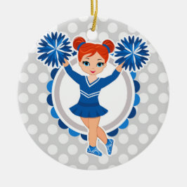 Ornamento De Cerâmica Cabeça Vermelha Cheerleader Azul - Alegre