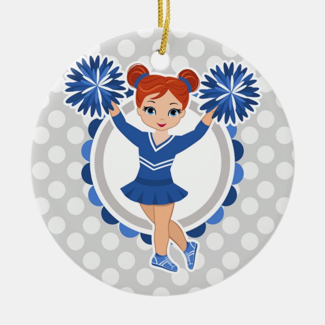 Ornamento De Cerâmica Cabeça Vermelha Cheerleader Azul - Alegre (Frente)