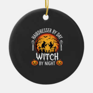 Ornamento De Cerâmica Cabeleireira de Halloween por Dia Bruxa por Noite