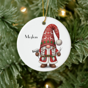 Ornamento De Cerâmica Cabeleireiro Gnome Personalizado Natal Estilista