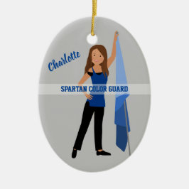 Ornamento De Cerâmica Cabelo castanho de Guarda colorida em azul e preto