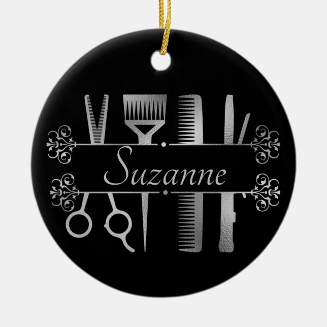 Ornamento De Cerâmica Cabelo Dourado de Rosa personalizado (Frente)