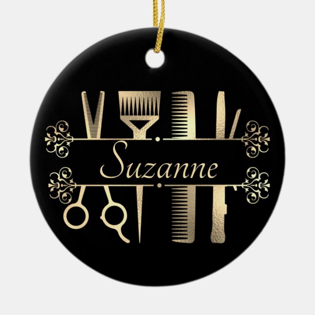 Ornamento De Cerâmica Cabelo Dourado de Rosa personalizado (Frente)