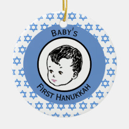 Ornamento De Cerâmica Cabelo Preto Vintage Primeiro Hanukkah do Bebê