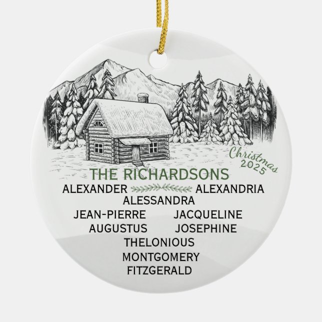 Ornamento De Cerâmica Cabina X10 de inverno da Montanha Snowy (Frente)