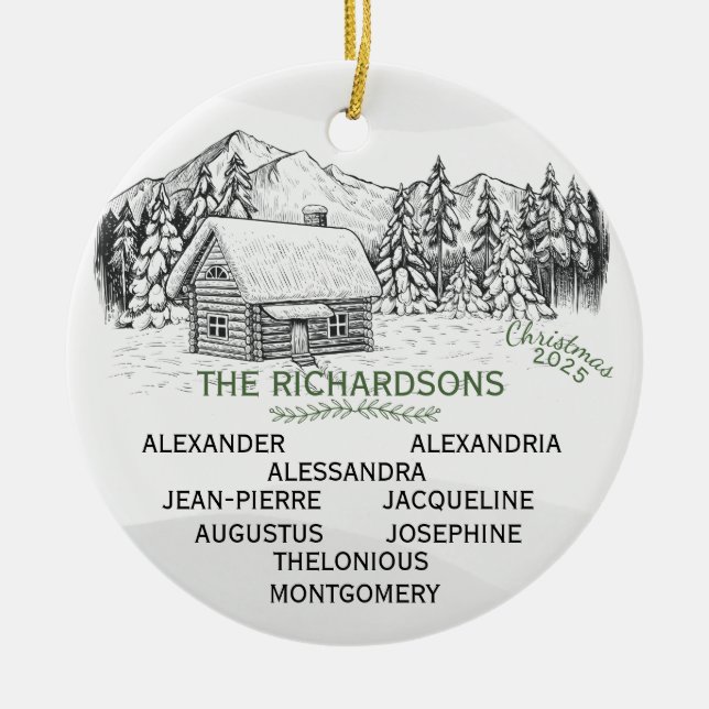 Ornamento De Cerâmica Cabina X9 de inverno da Montanha Snowy (Frente)