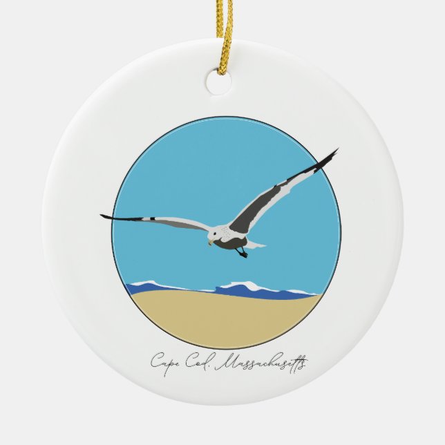 Ornamento De Cerâmica Cabo Cod, Massachusetts Sea Gull sobre Praia (Frente)