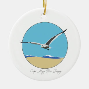 Ornamento De Cerâmica Cabo May, New Jersey Sea Gull sobre Praia