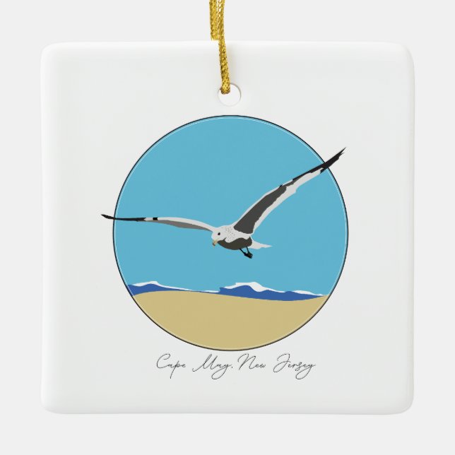 Ornamento De Cerâmica Cabo May, New Jersey Sea Gull sobre Praia (Frente)