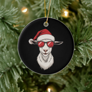 Ornamento De Cerâmica Cabra Chapéu do Papai Noel Engraçado Fofo Animal d