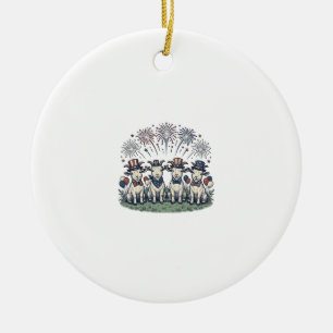 Ornamento De Cerâmica Cabra Patriótica Fogos de Artifício Camisa Vintage