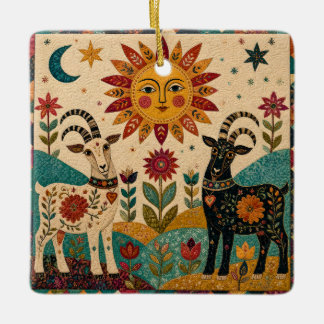 Ornamento De Cerâmica Cabras Caprichosas Arte Folclórica