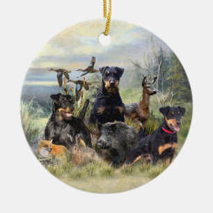 Ornamento De Cerâmica Caça com Jagdterriers, Arte