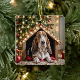 Ornamento De Cerâmica Caça de Natal num Cachorro