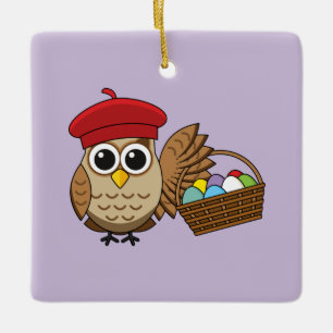 Ornamento De Cerâmica Caçada de Ovo da Páscoa Funny Owl