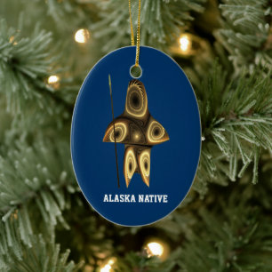 Ornamento De Cerâmica Caçador Inuit Fractal - Nativo do Alasca