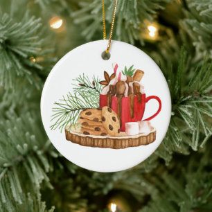 Ornamento De Cerâmica Cacau Quente e Biscoitos para o Papai Noel - Perso