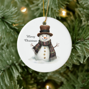 Ornamento De Cerâmica Cachecol de Xadrez Boneco de Neve Natal