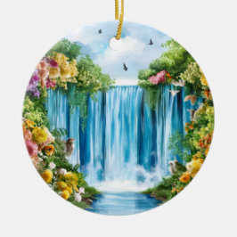 Ornamento De Cerâmica Cachoeira pintada à aquarela