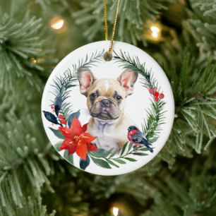 Ornamento De Cerâmica Cachorrinho Adorável de Bulldog Francês Aquarela P