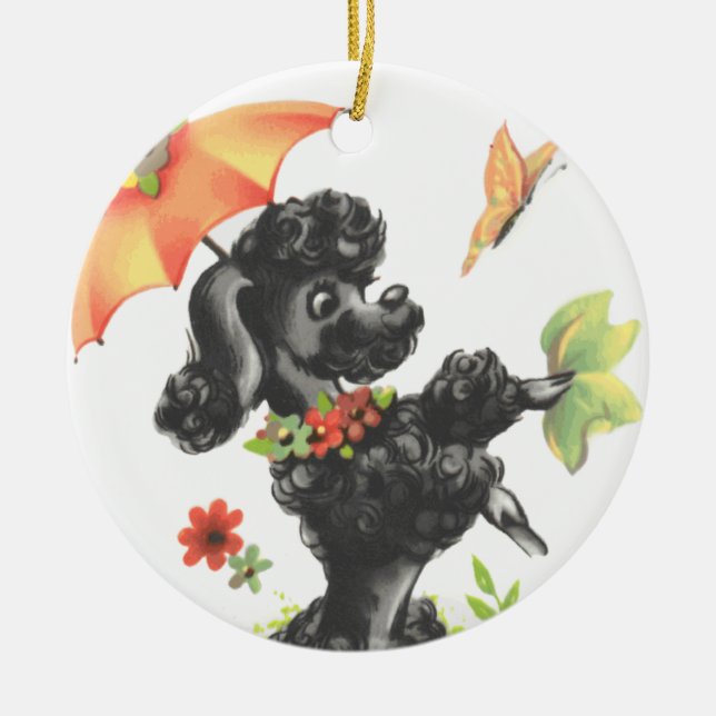 Ornamento De Cerâmica cachorrinho com guarda-chuva (Frente)