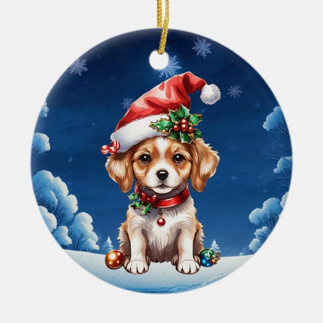 Ornamento De Cerâmica cachorrinho de Natal (Frente)