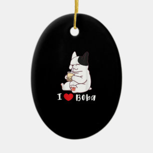 Ornamento De Cerâmica cachorrinho francês adoro chá de bolha de boba