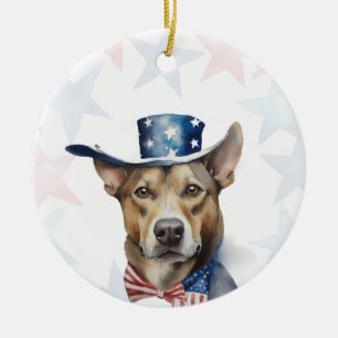 Ornamento De Cerâmica Cachorro, 4 de julho Personalizado