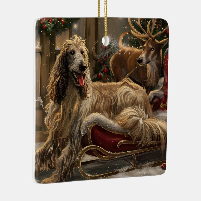 Ornamento De Cerâmica Cachorro Afegão de Natal Festivo (Direito )