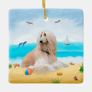 Ornamento De Cerâmica Cachorro afegão na praia